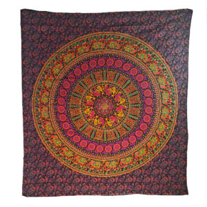 Encircled Elephant Mandala Tapestry Wall Hanging Double Purple