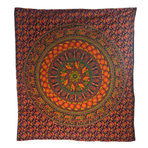 Encircled Elephant Mandala Tapestry Wall Hanging Double Orange