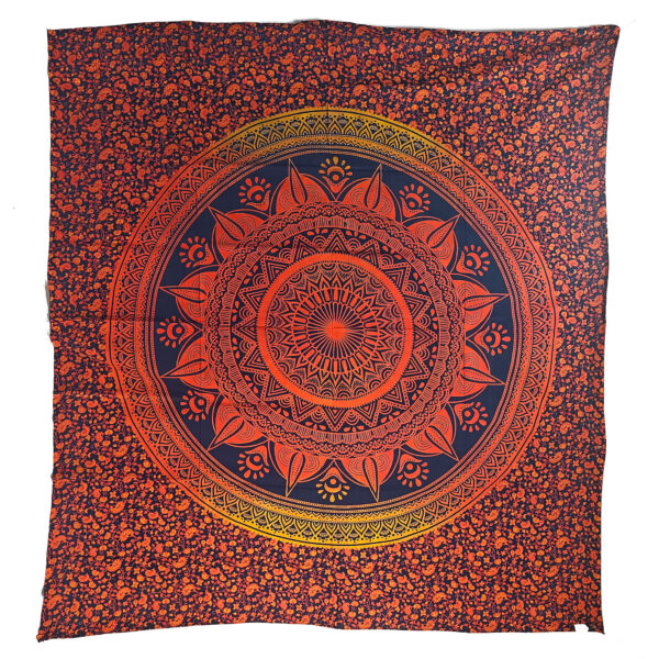 Flower Vine Medallion Double Tapestry Navy Red