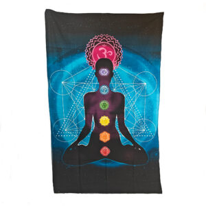 Blue Lotus Pose with Chakras Tapestry Single
