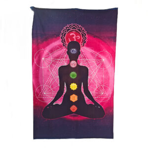Pink Lotus Pose with Chakras Tapestry Single