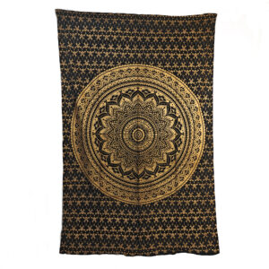 Gold Lotus Tapestry Single Black