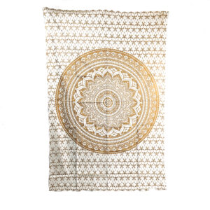 Gold Lotus Tapestry Single White