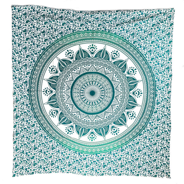 Ombre Flower Mandala Double Tapestry Teal Green