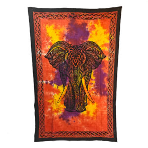 Stylized Elephant Tapestry Single Tie Dye with Border