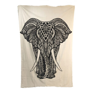 Stylized Elephant Tapestry Single Black & White