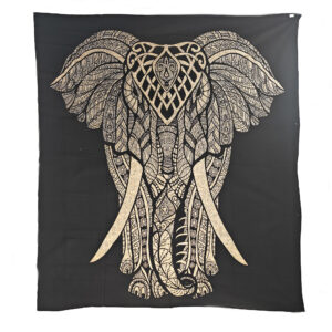 Stylized Elephant Tapestry Wall Hanging Double Black & Tan
