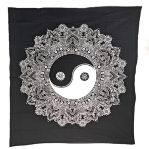 Yin-Yang Mandala Tapestry Wall Hanging Double Black & White