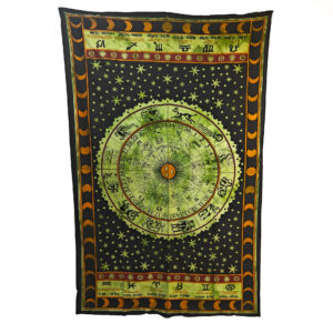 Zodiac Wheel Of Life Tapestry Single Green