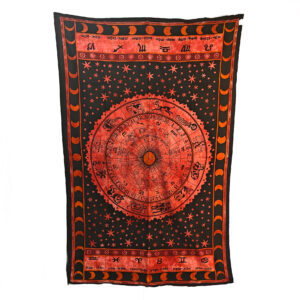 Zodiac Wheel Of Life Tapestry Single Red