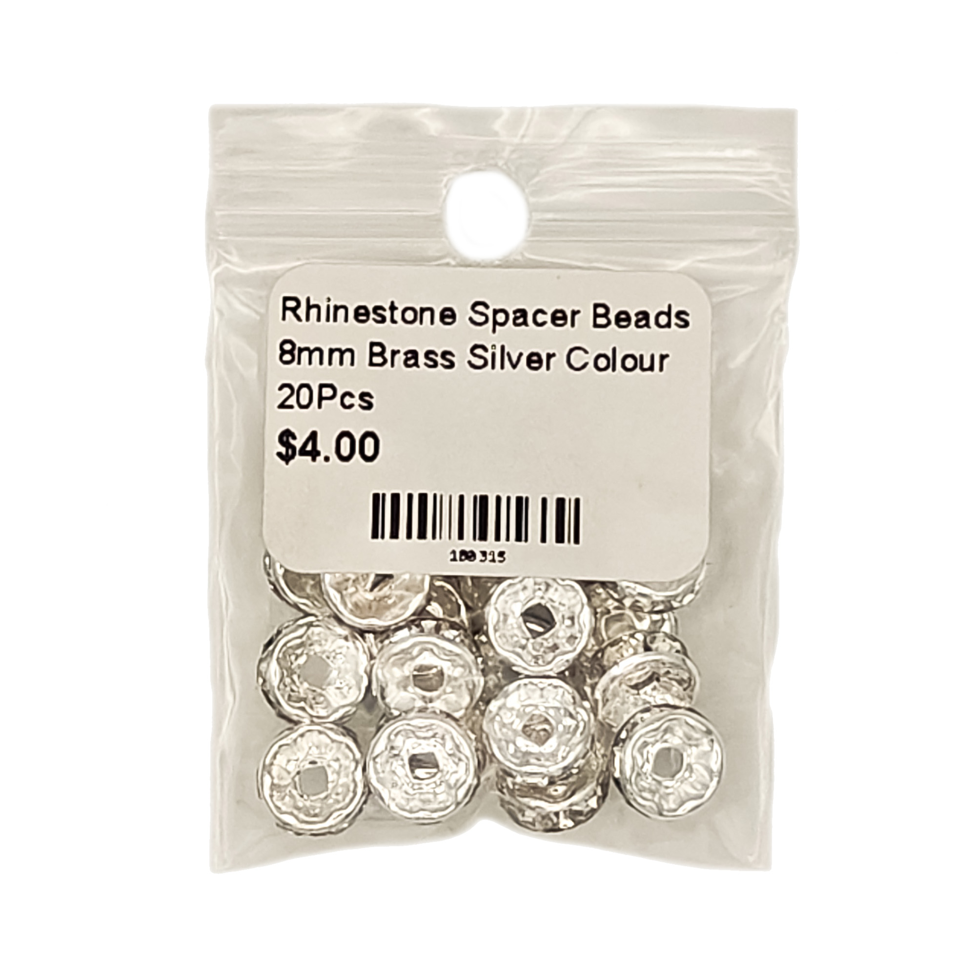 Rhinestone Spacer Beads 8mm Brass Silver Colour 20Pcs 180315 2