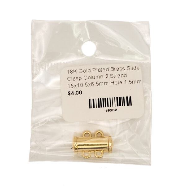 18K Gold Plated Brass Slide Clasp Column 2 Strand 15×10.5×6.5mm 160010